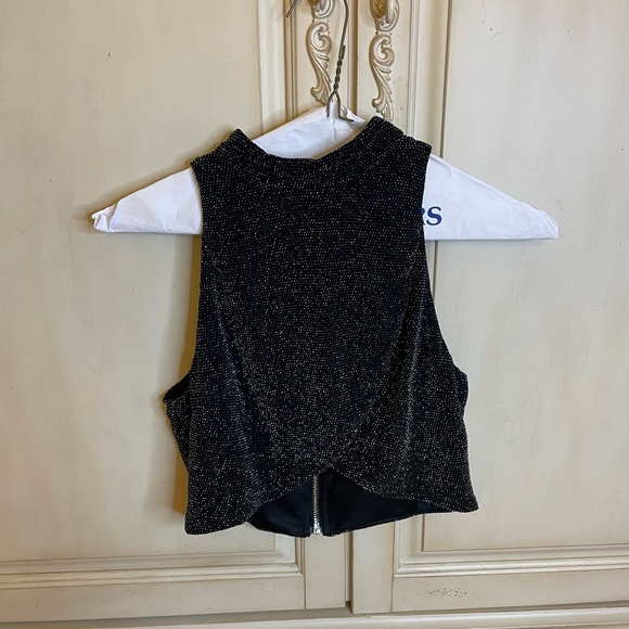 Rise of Dawn black and silver sparkle sleeveless crop top with zipper size small - Picture 1 of 4